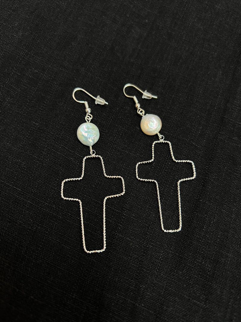 Cross Pearl Earrings